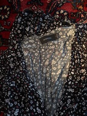 MINKPINK Black Floral Midi Dress with White and Red Accents